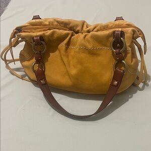 Vintage Fossil Drawstring Shoulder Bag - Mustard Yellow